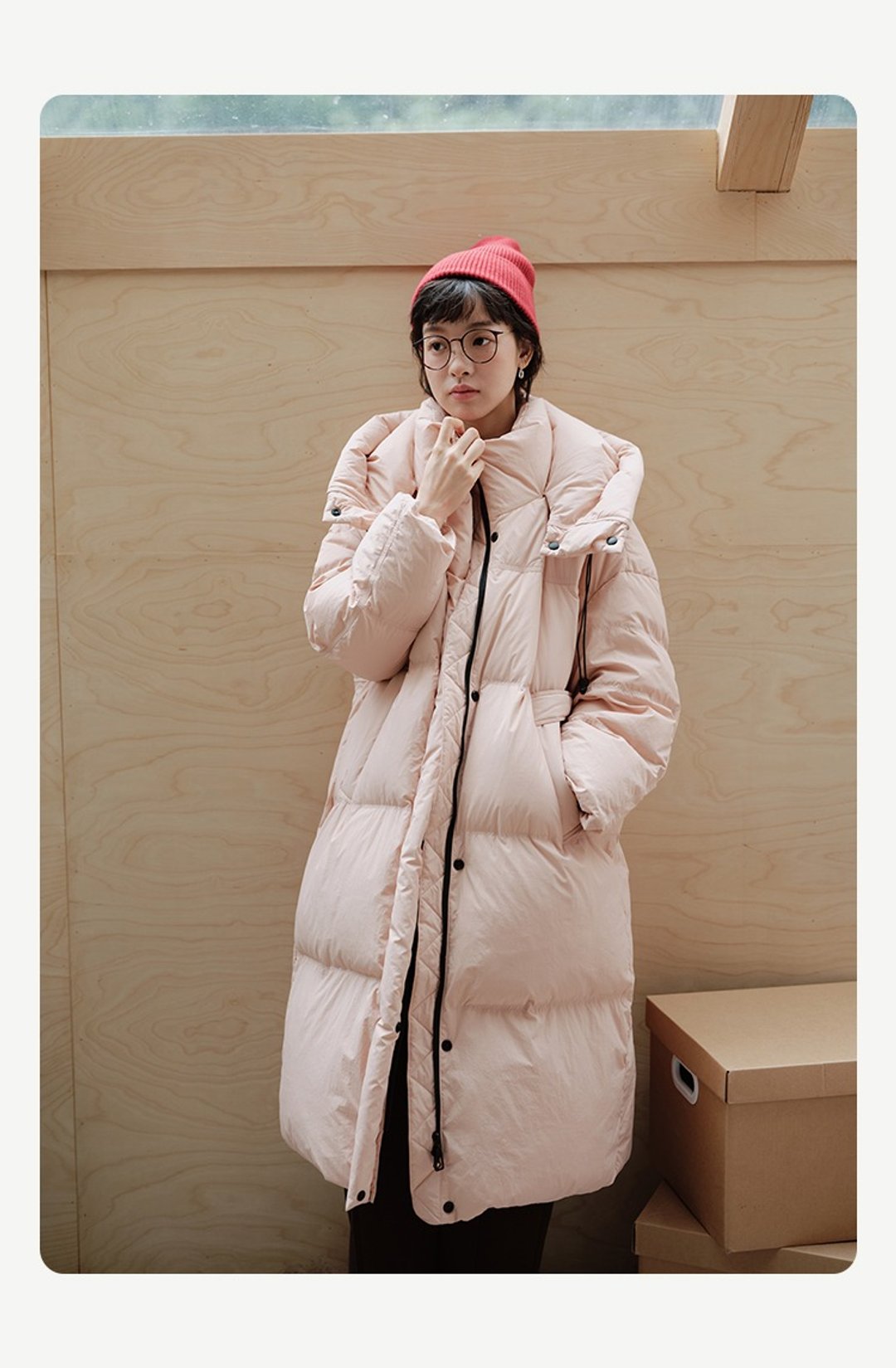 粉色白鸭绒长款带帽羽绒服 - 女装休闲/机能外套 - 尼龙 多色