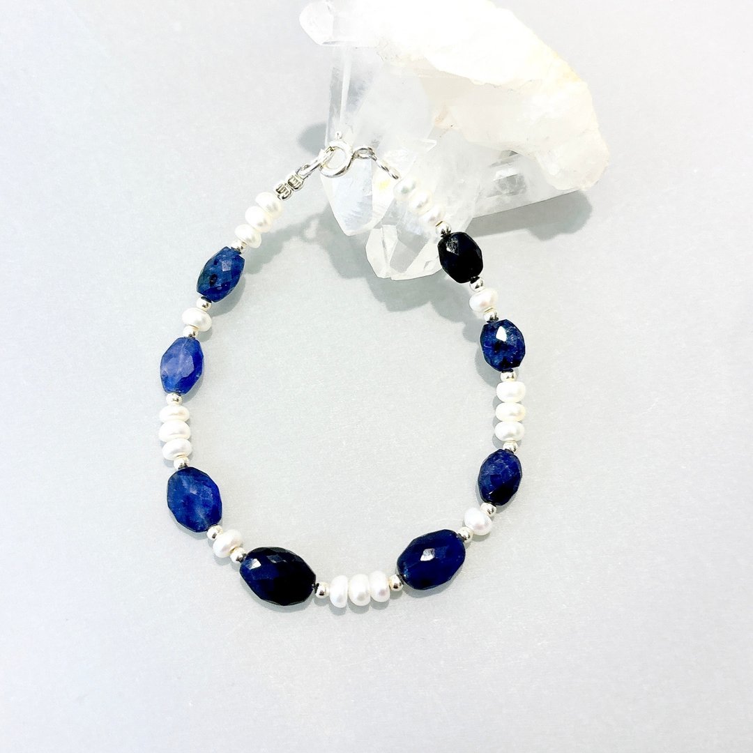 Ops Sapphire Sterling Silver bracelet- 蓝宝石/925纯银/手链 - 手链/手环 - 宝石 蓝色