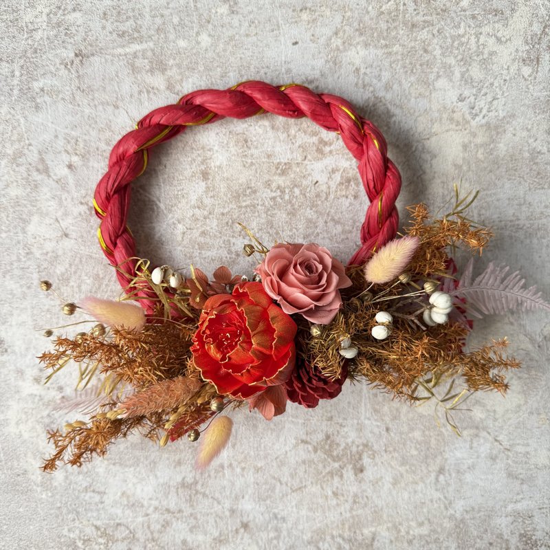 【贺年】永生玫瑰注连绳/注连绳花饰/新春注连绳礼盒/新年布置 - 干燥花/捧花 - 植物．花 红色