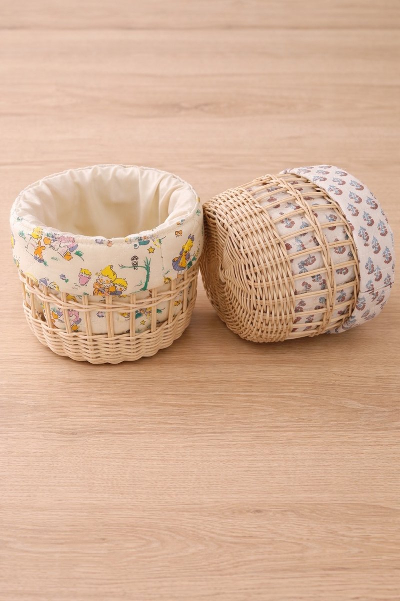 Apo Rattan 天然藤编 收纳篮 手工编织 × 日系棉布 化妆刷收纳 - 收纳用品 - 其他材质 白色