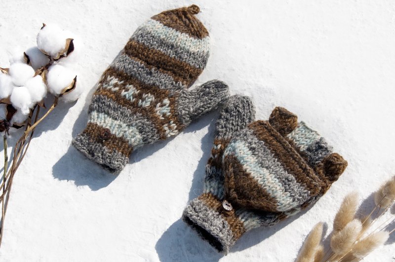 手织纯羊毛针织手套/可拆卸手套/内刷毛手套/保暖手套-撒哈拉沙漠 - 手套 - 羊毛 多色