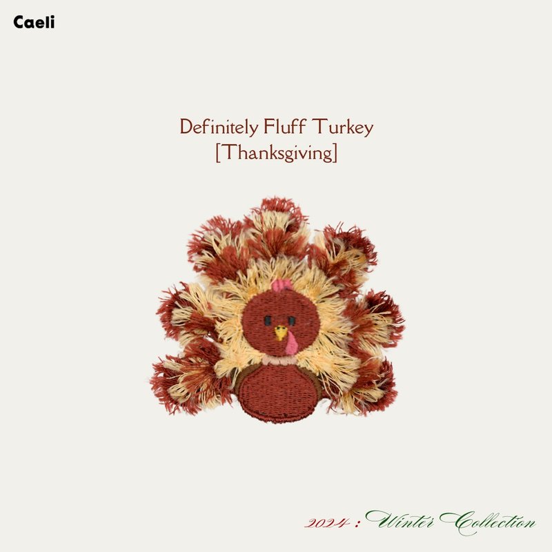 蓬松火鸡磁性胸针贴片 - 徽章/别针 - 绣线 咖啡色