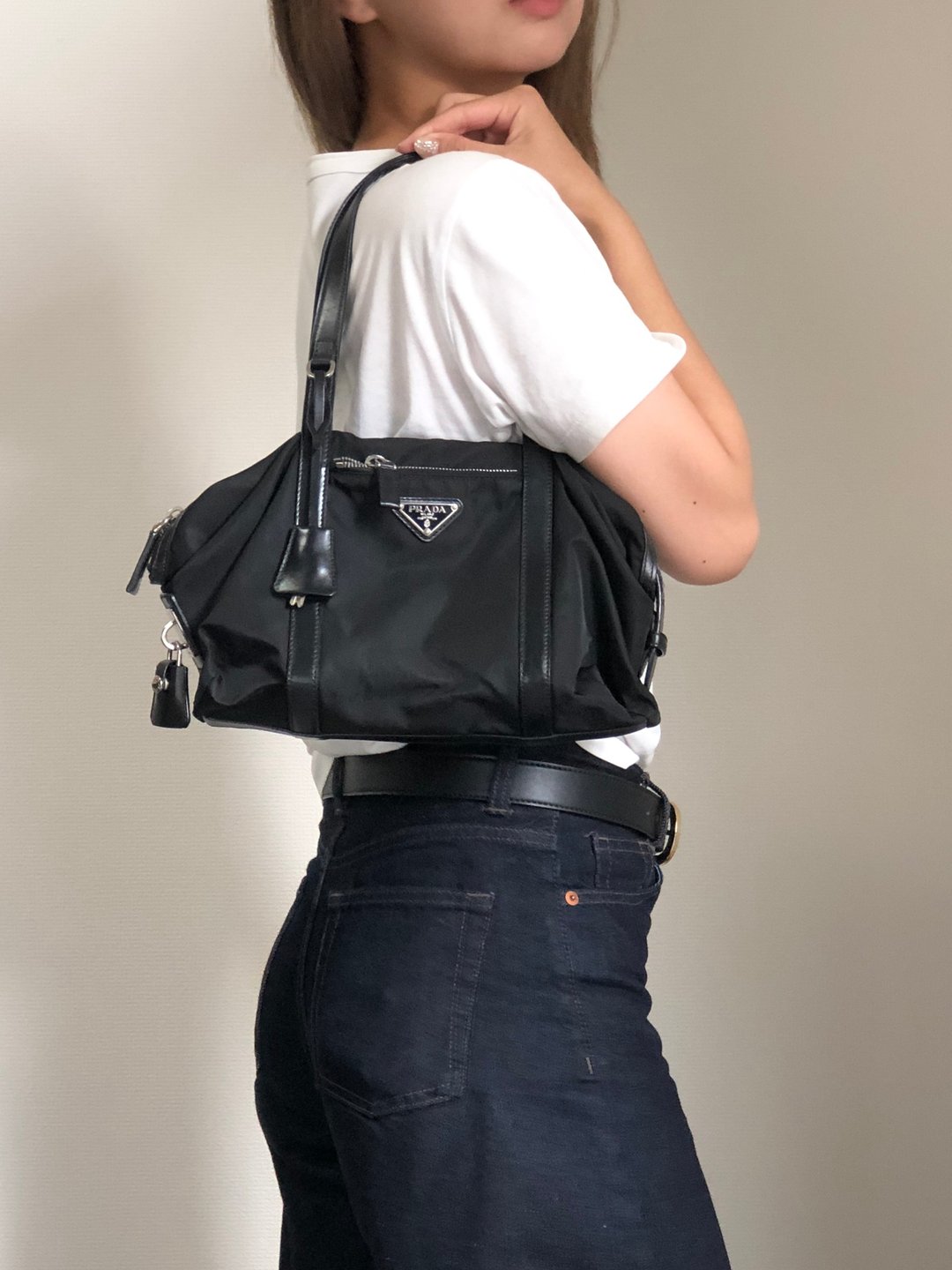 【 VintageShop solo 日本直送中古包专卖店 】PRADA 普拉达 手提包 黑色 三角标志 尼龙 皮革 迷你波士顿包 vintage pde7em - 手提包/手提袋 - 尼龙 黑色