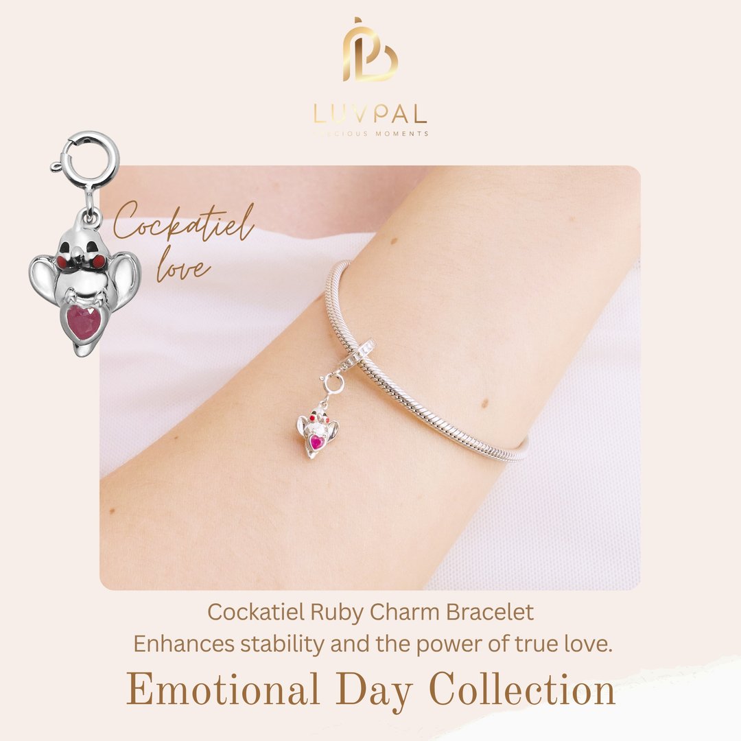 Luvpal | 925 手链 鸡尾鹦鹉吊饰 红宝石爱心 | Emotional Day - Love - 手链/手环 - 纯银 