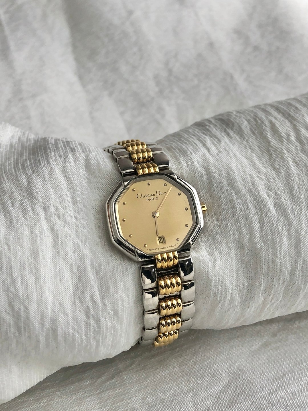 【 日本直送 名牌中古包 】Christian Dior 手表 银色 金色 八角形 不锈钢 石英 D48-203 hvmzg2 - 女表 - 不锈钢 银色
