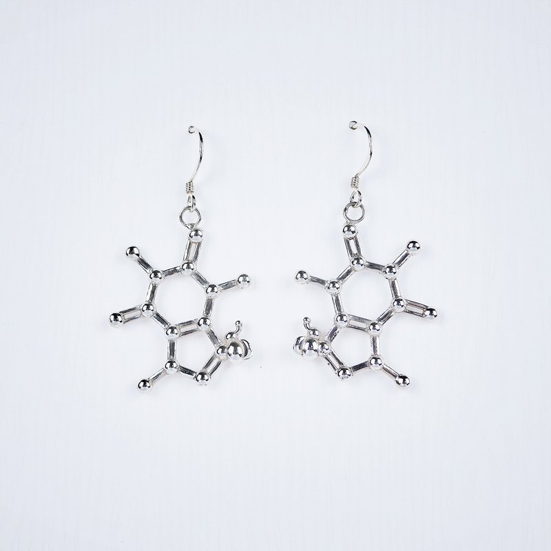 【化学之美】咖啡因与蜜蜂耳环 - 耳环/耳夹 - 纯银 银色