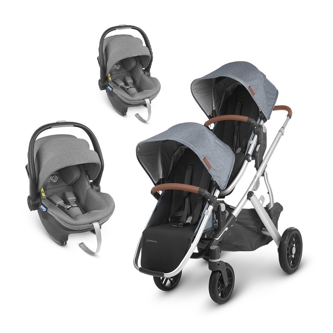 台湾宅配【UPPAbaby】【双宝推车提篮】VISTA V2蓝灰+黑灰提篮*2 - 婴儿车/手推车 - 其他材质 蓝色
