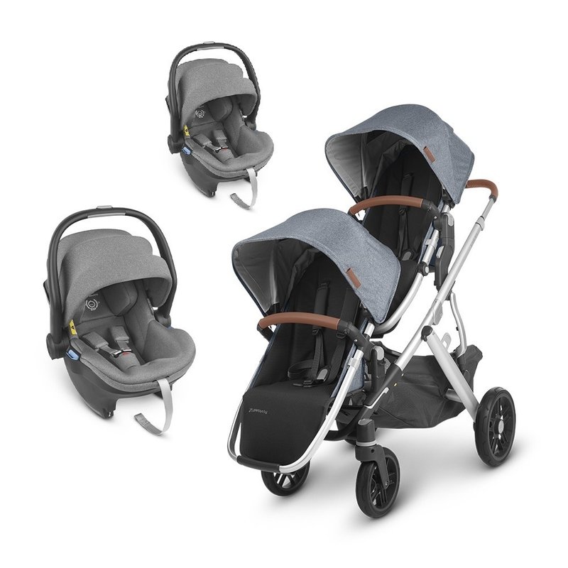 台湾宅配【UPPAbaby】【双宝推车提篮】VISTA V2蓝灰+黑灰提篮*2 - 婴儿车/手推车 - 其他材质 蓝色