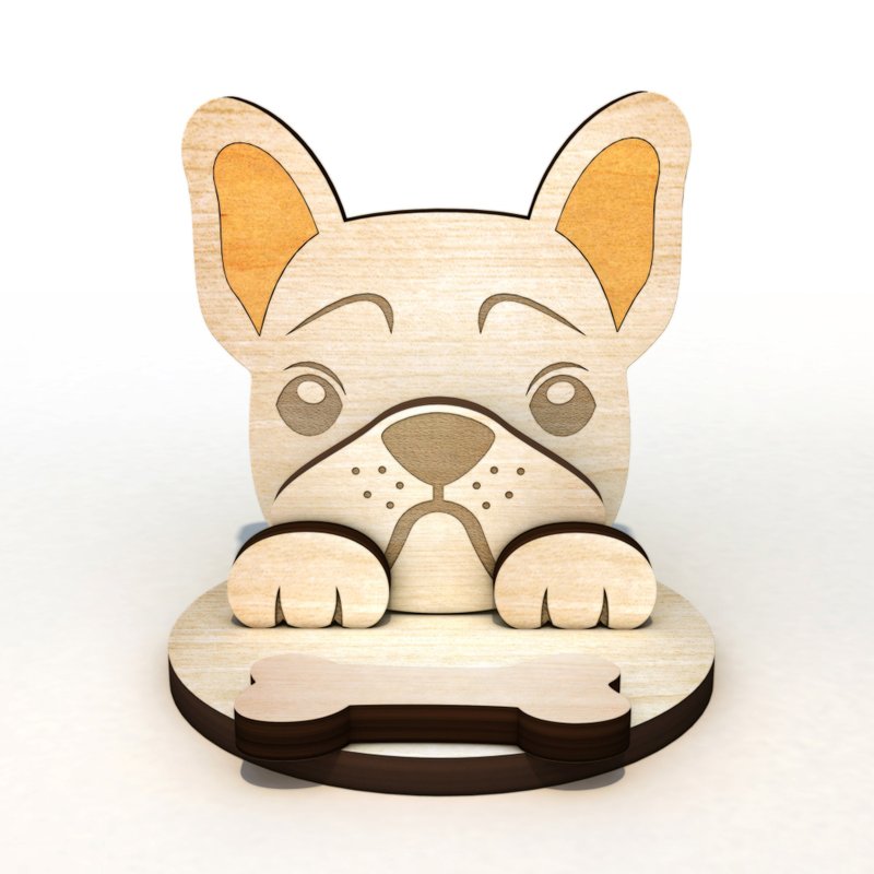 奶油法斗社长手机/平板座/名片座+集线memo夹,定制化刻字,交换礼 - 手机座/防尘塞 - 木头 金色