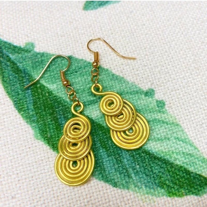 黄铜 三连环耳环 可改夹式 - 耳环/耳夹 - 铜/黄铜 金色