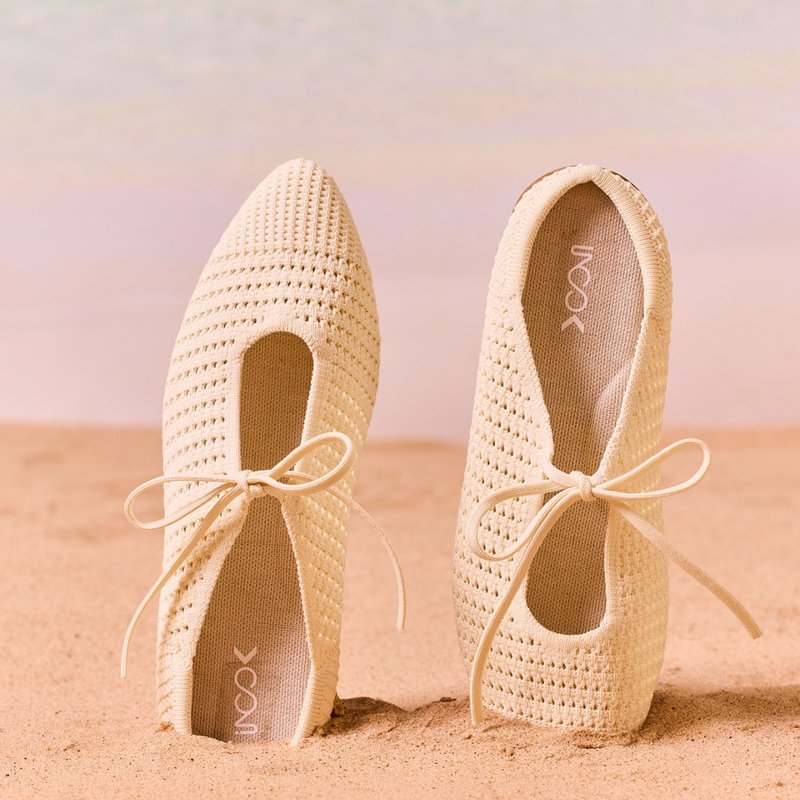 拉菲绑带穆勒鞋 奶油白 | inooknit 专为亚洲女生设计的针织鞋 - 芭蕾鞋/娃娃鞋 - 聚酯纤维 白色