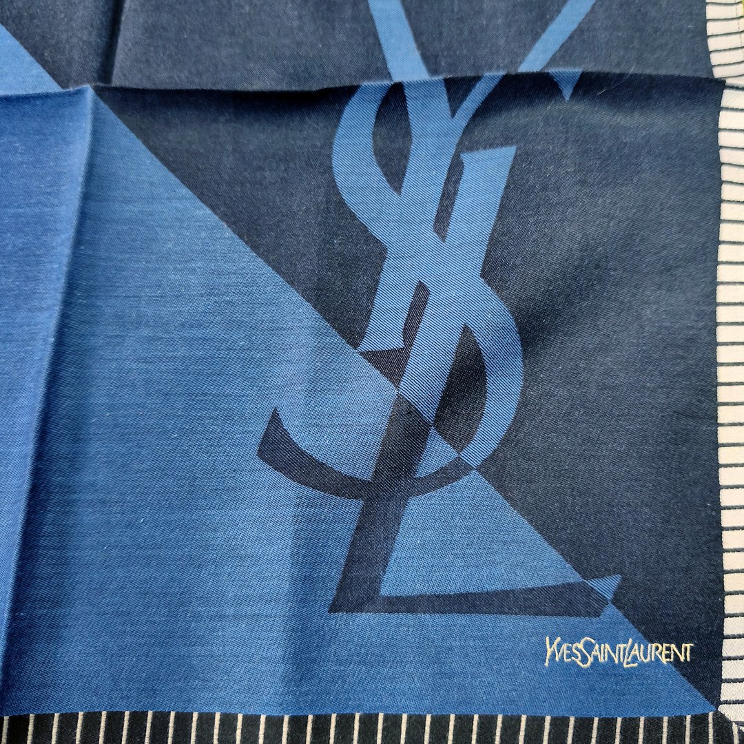 古着 Yves Saint Laurent 编织手帕 – 极简 YSL Logo 18 x 18 英寸 - 手帕/方巾 - 棉 蓝色