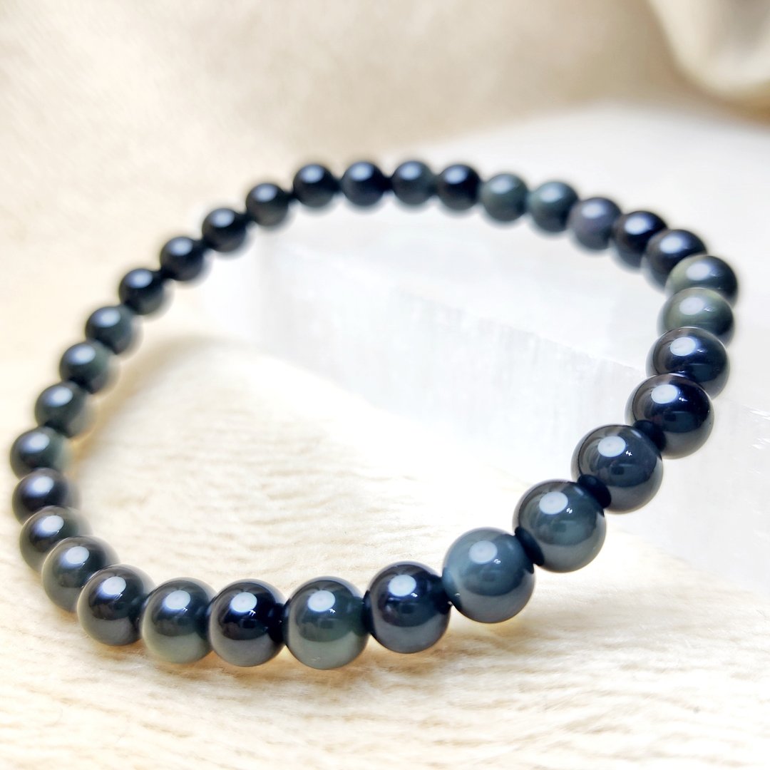 彩曜石 Obsidian 6-14mm 手串 - 手链/手环 - 水晶 黑色