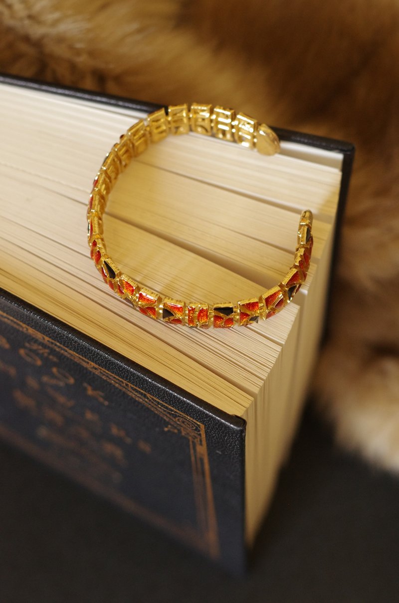 1古董橘金果冻珐琅手环 手镯 BR51 - 手链/手环 - 其他金属 金色