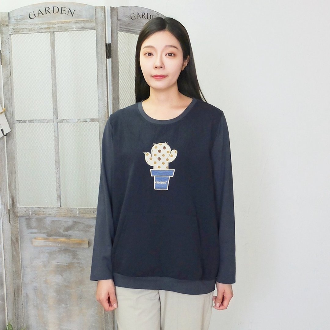 Hana Mokuba 针梭织拼接趣味贴布大口袋圆领上衣 - 女装上衣 - 棉 