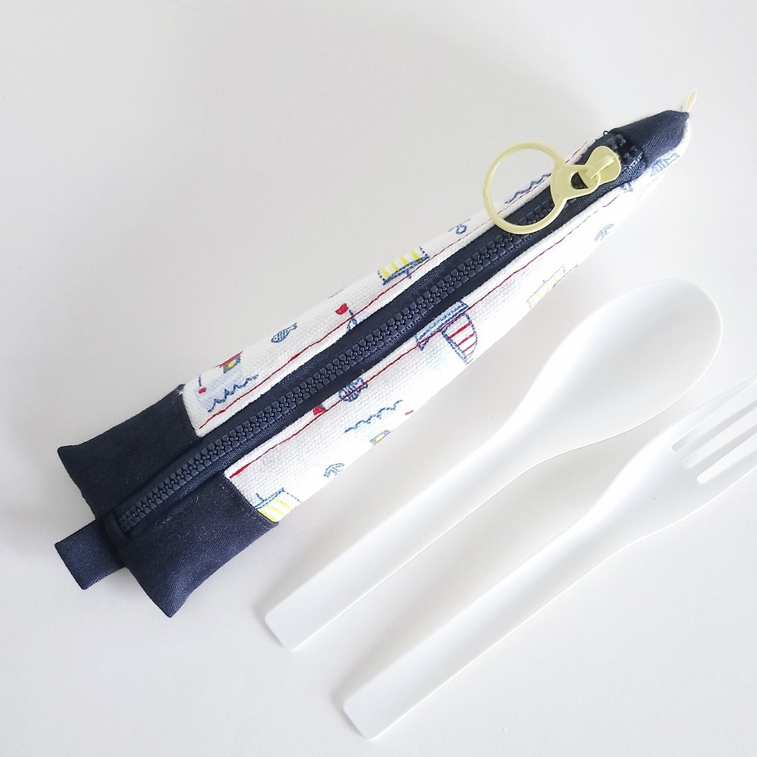 【现货】三角餐具袋 餐具套 (小帆船) - 小号 - 筷子/筷架 - 棉 蓝色