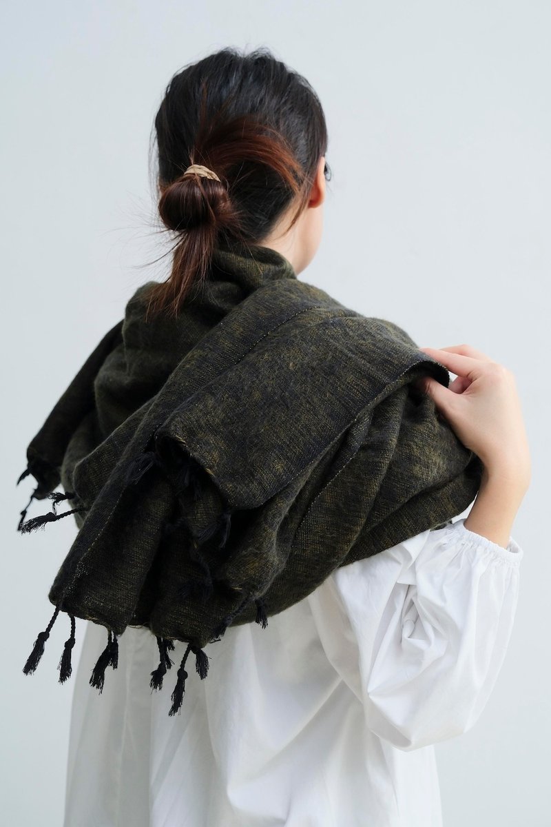 尼泊尔混织毛毯 混色黄黑 - 围巾/披肩 - 棉．麻 黑色