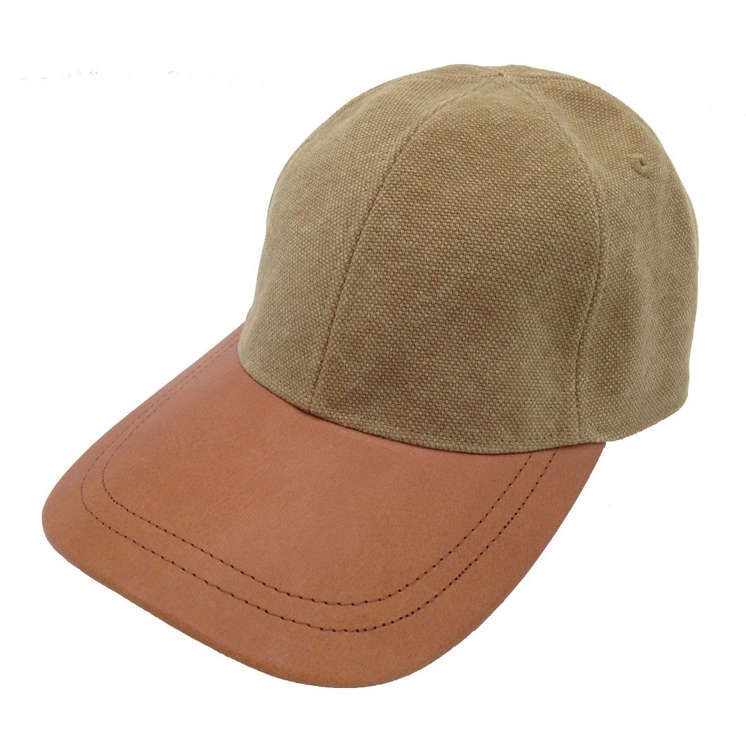Canvas Stonewash Baseball Cap, Genuine leather brim, Color Camel - 帽子 - 棉 绿色