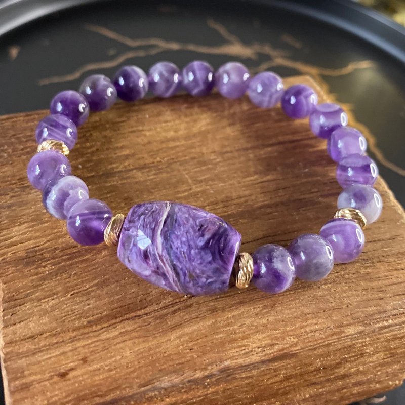 紫龙晶梦幻雪佛龙紫水晶 贵气与智慧兼具 仅此一条 虎牙紫水晶 - 手链/手环 - 水晶 紫色