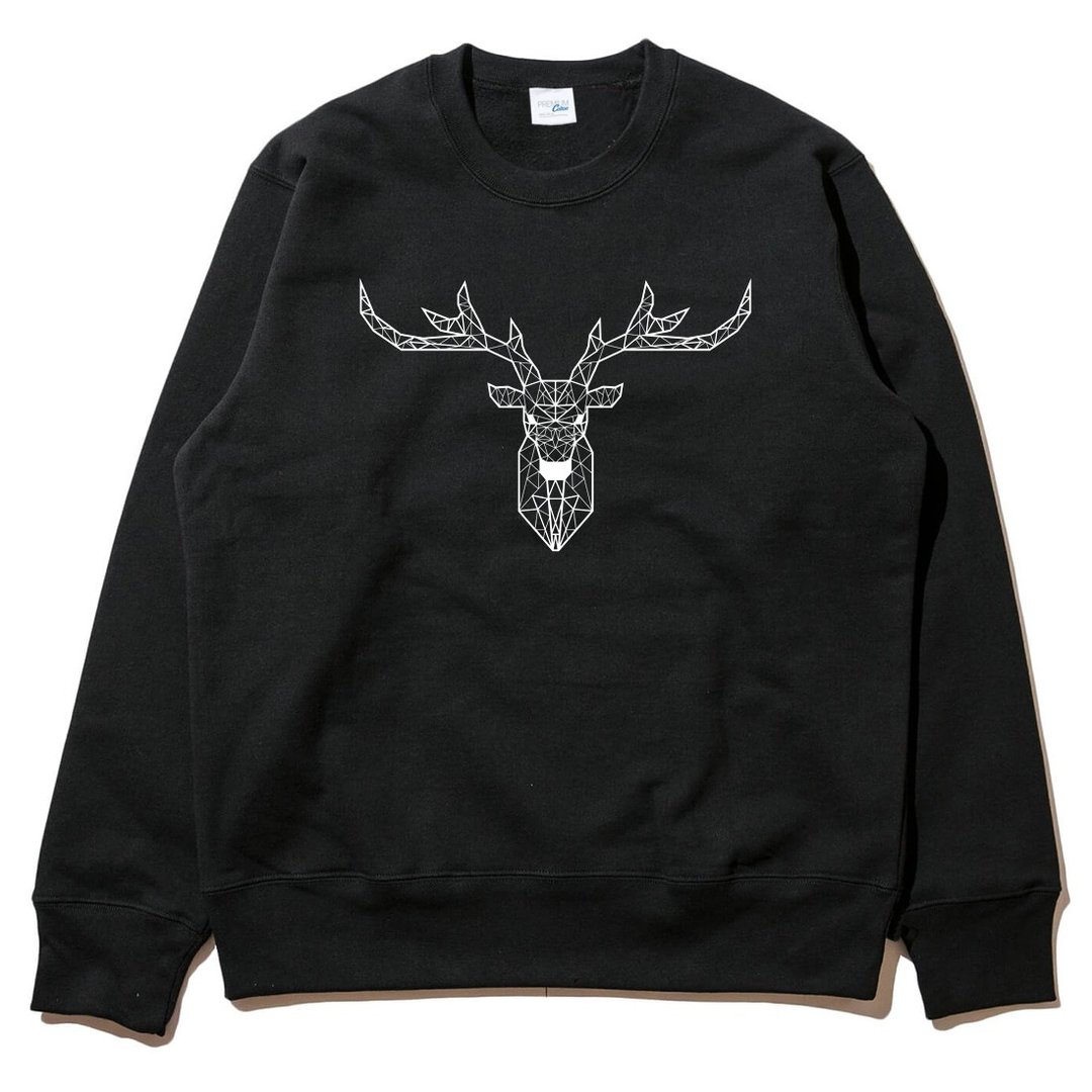 Deer Geometric 大学T 刷毛 中性版 黑色 几何 鹿 宇宙 设计 自创 品牌 银河系 时髦 圆 三角形 - 男装上衣/T 恤 - 棉 黑色