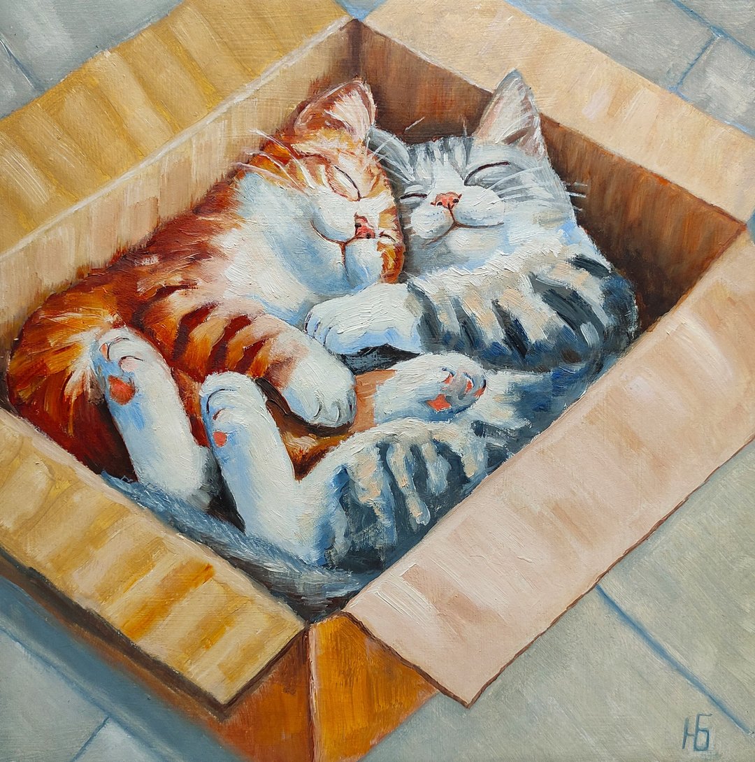 情侣猫画，可爱宠物原创艺术，猫奴礼物，手工油画，油画原作 - 海报/装饰画/版画 - 其他材质 多色