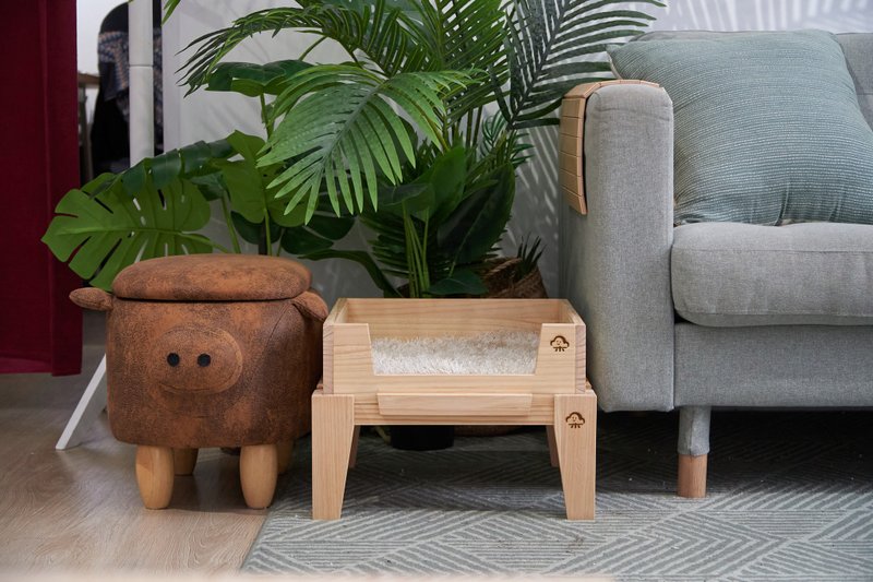 实木组合式猫床 - 床垫/笼子 - 木头 卡其色