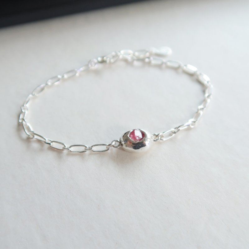 999纯银 细版 银豆 彩色蓝宝石 尖晶石 925纯银 手链 对链 - 手链/手环 - 纯银 灰色