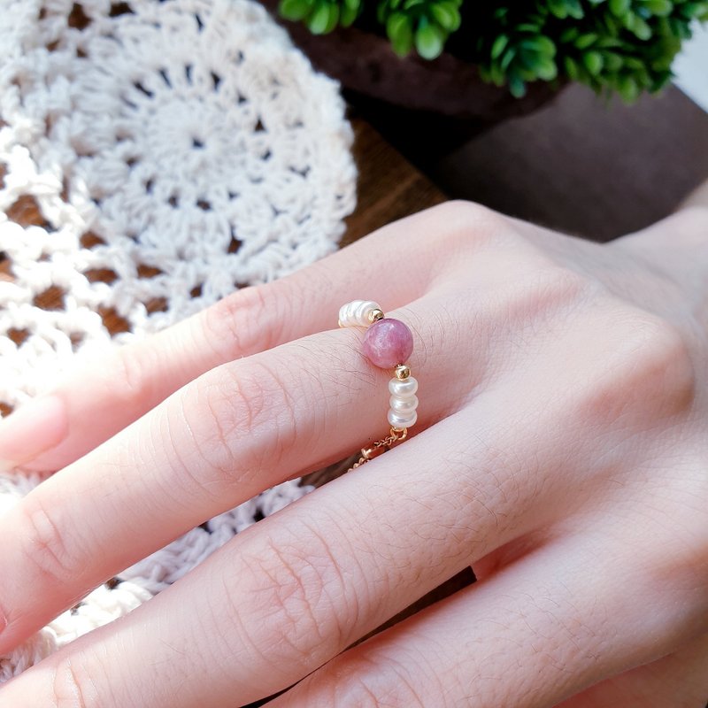 │14kgf轻珠宝│天然石珍珠链戒~二 手工制作 天然石 戒指 - 戒指 - 珍珠 多色