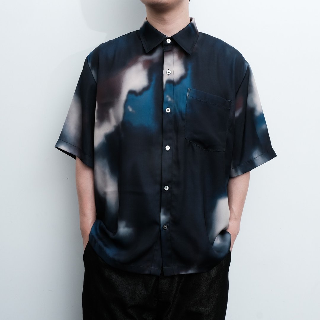 KAIKAI - Lucid Dream - 幻夜星云晕染麻纱缎短袖衬衫 - 男装衬衫 - 聚酯纤维 多色