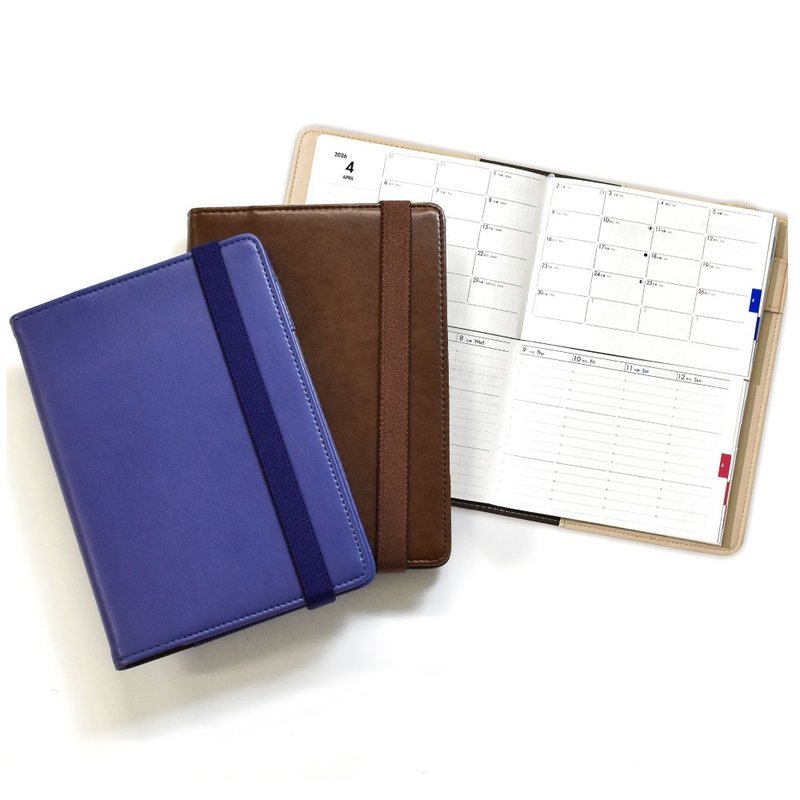 手帐 2026 年 4 月开始 A5 B6【Daily Monthly】独立式手帐 附绑带 传奇加厚人造皮革 - 笔记本/手帐 - 真皮 