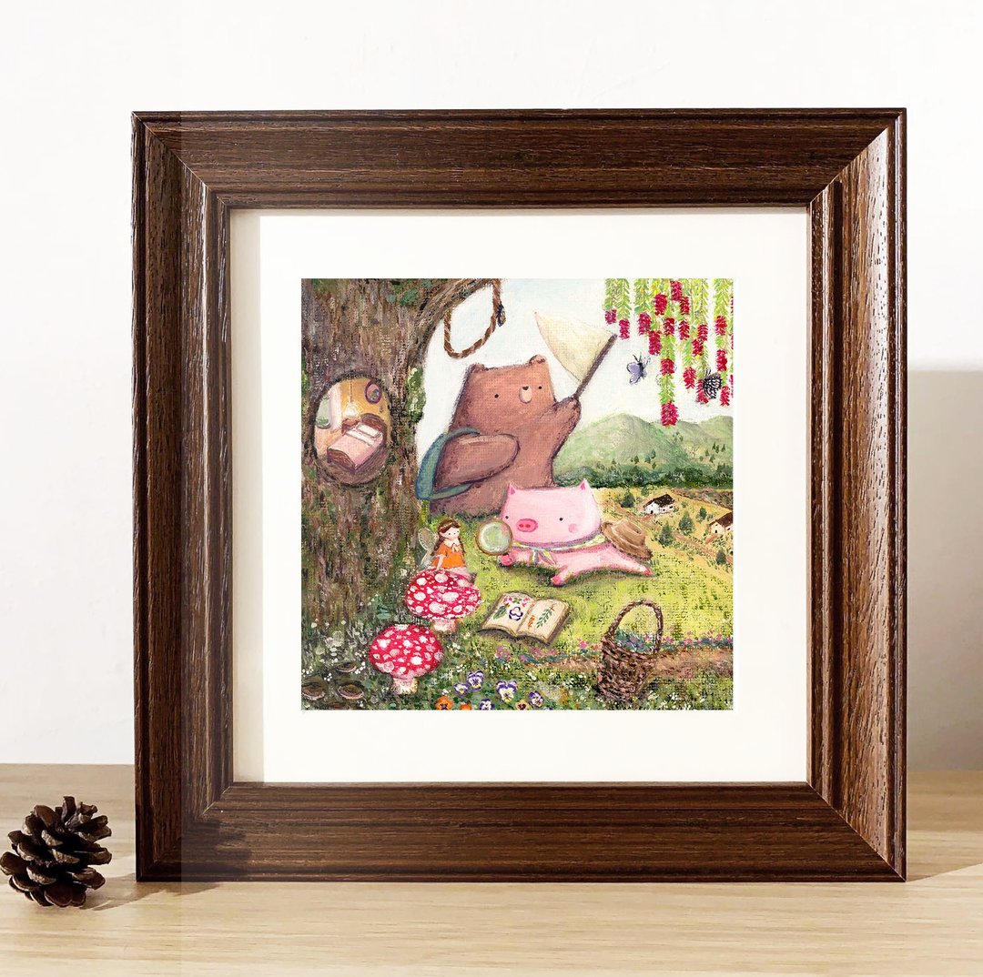【印刷画/原画】Little Bear and Pig - Keep exploring 探索自然 - 海报/装饰画/版画 - 其他材质 