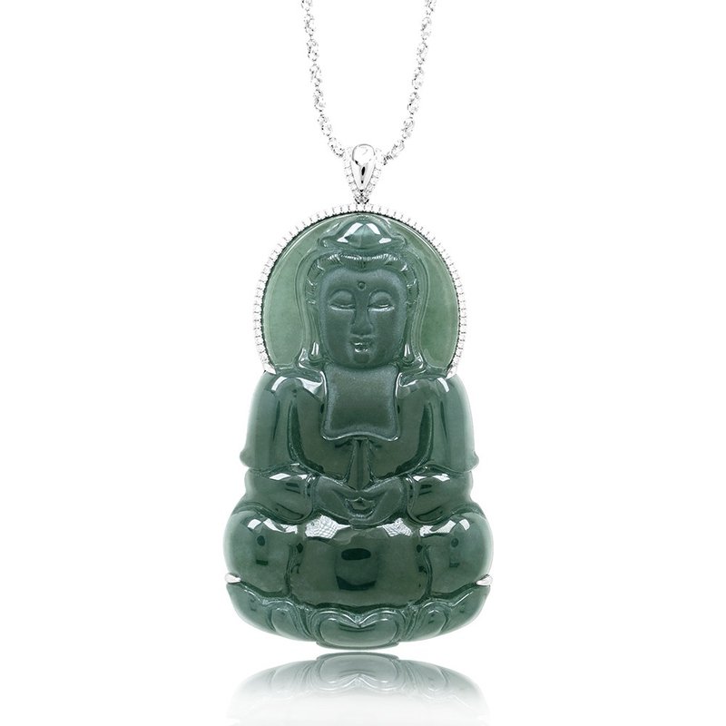 【正佳珠宝】翡翠 顶级冰种蓝水观音  天然A货翡翠吊坠 - 项链 - 玉石 多色