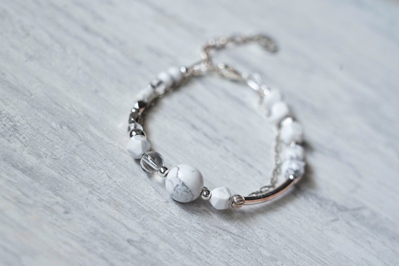 白虎 - 白纹石 白水晶 925纯银 手链 - 手链/手环 - 半宝石 白色