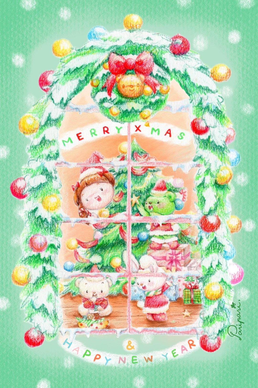 Christmas Time - Green Window 明信片 | X'MAS POSTCARD - 卡片/明信片 - 纸 多色