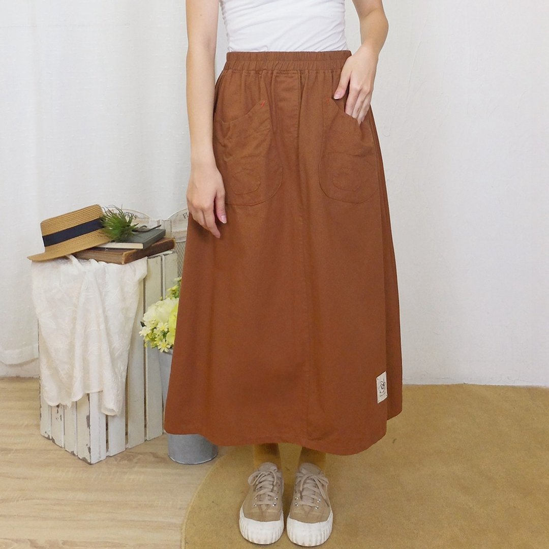 Hana Mokuba 松紧腰趣味造型口袋A字裙 - 裙子 - 棉 