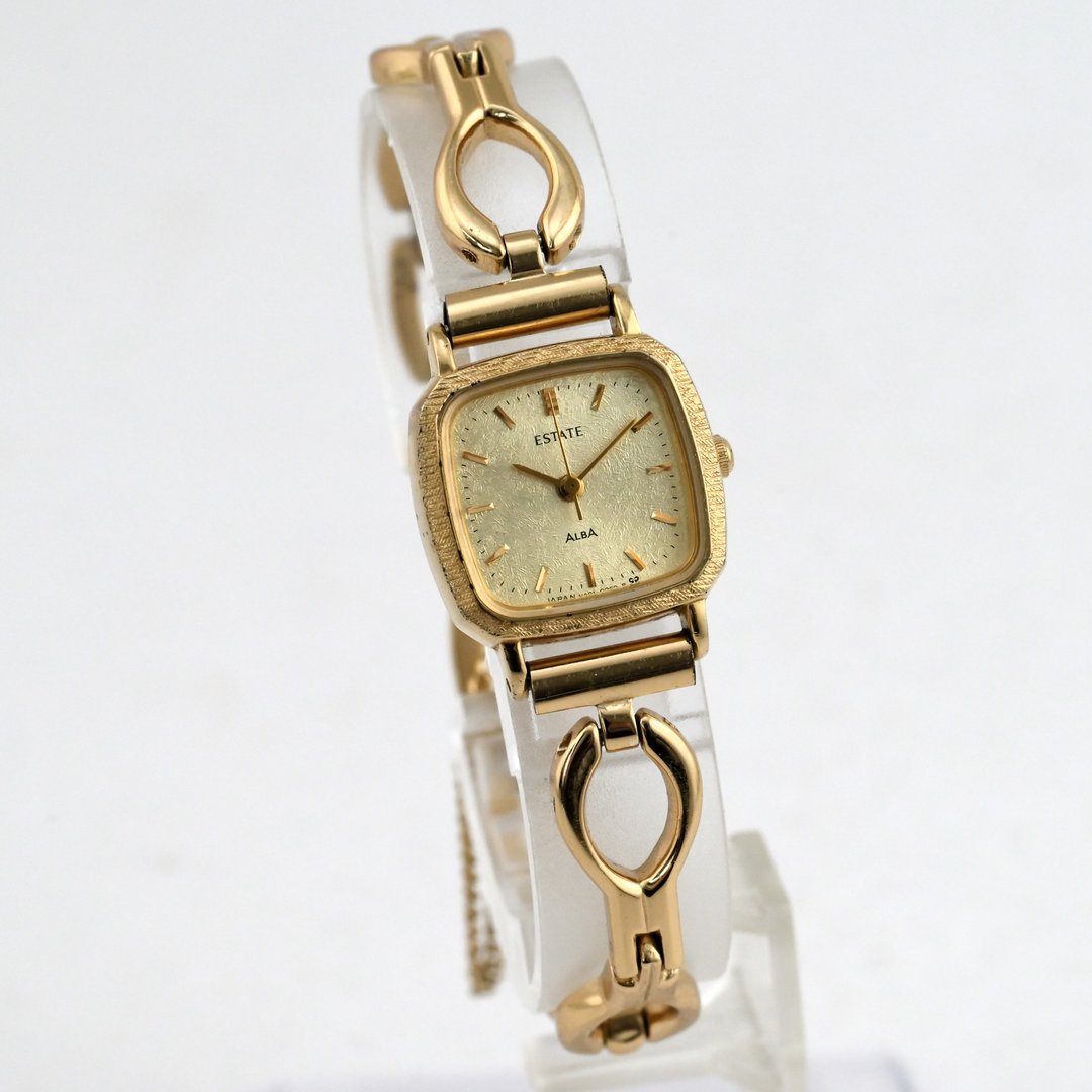 SEIKO ALBA ESTATE 女士腕表 手链 V401-5030 复古 金色表盘 和纸纹理 方形 - 女表 - 不锈钢 金色