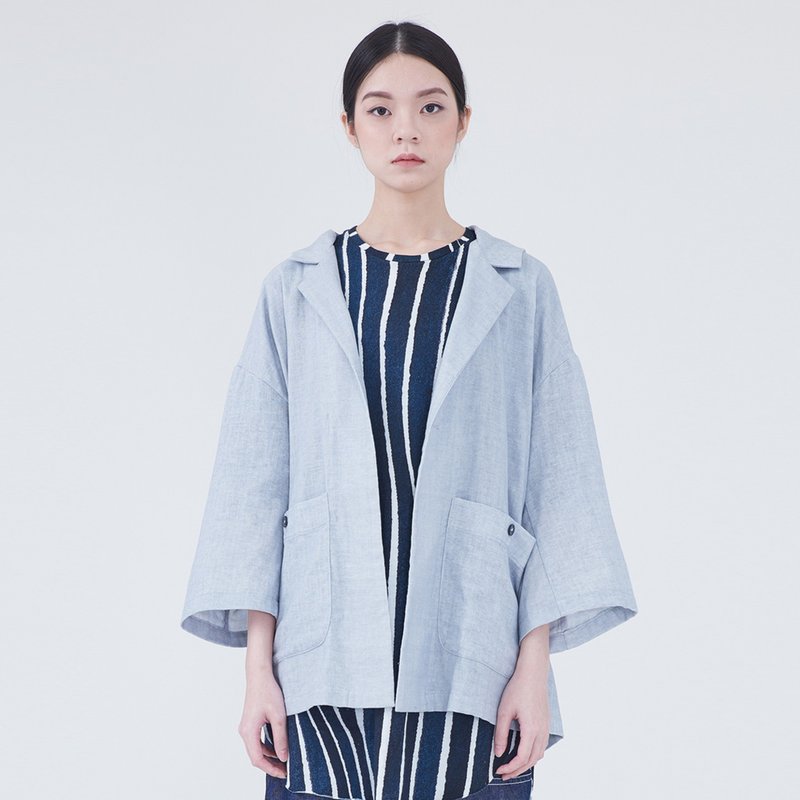 TRAN - 西装领连帽外套 - 中性连帽卫衣/T 恤 - 棉．麻 灰色