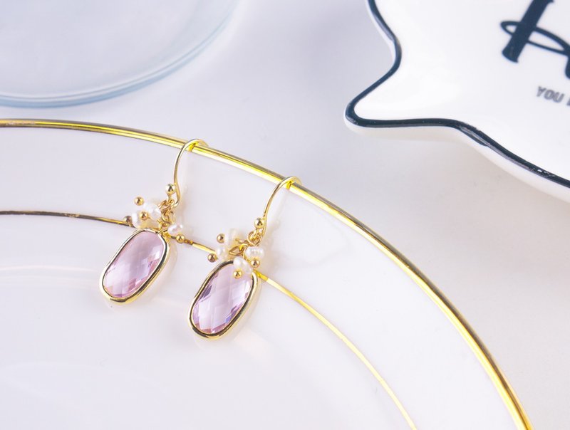 Edith & Jaz • 诞生石小珍珠系列 - 粉色碧茜石耳环(十月) - 耳环/耳夹 - 宝石 紫色