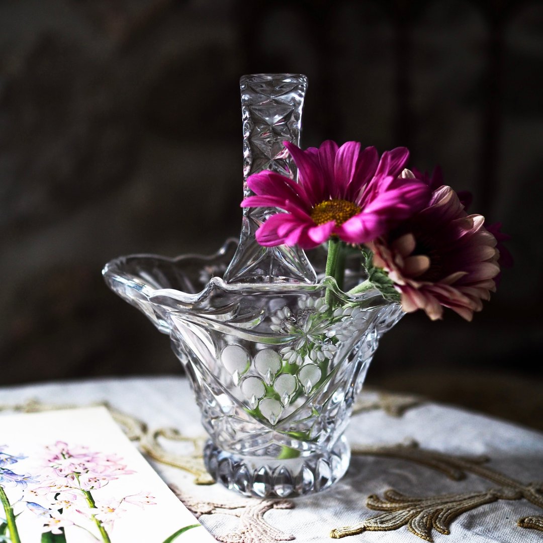 德国 Anna Hütte Bleikristall 复古水晶玻璃篮花瓶 - 花瓶/陶器 - 水晶 透明