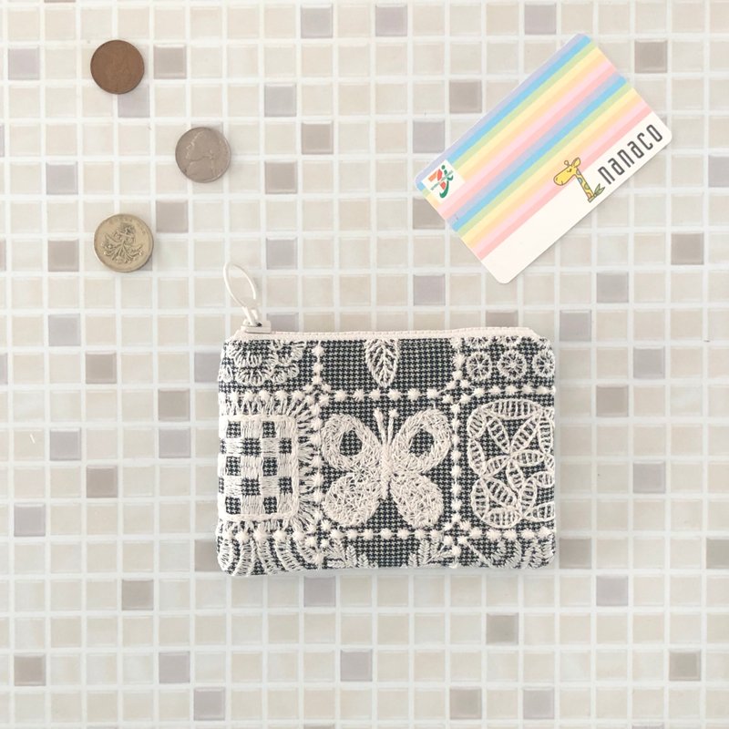 mina perhonen 热门色系 蝴蝶 手作 迷你零钱包 forest tile - 零钱包 - 棉．麻 白色