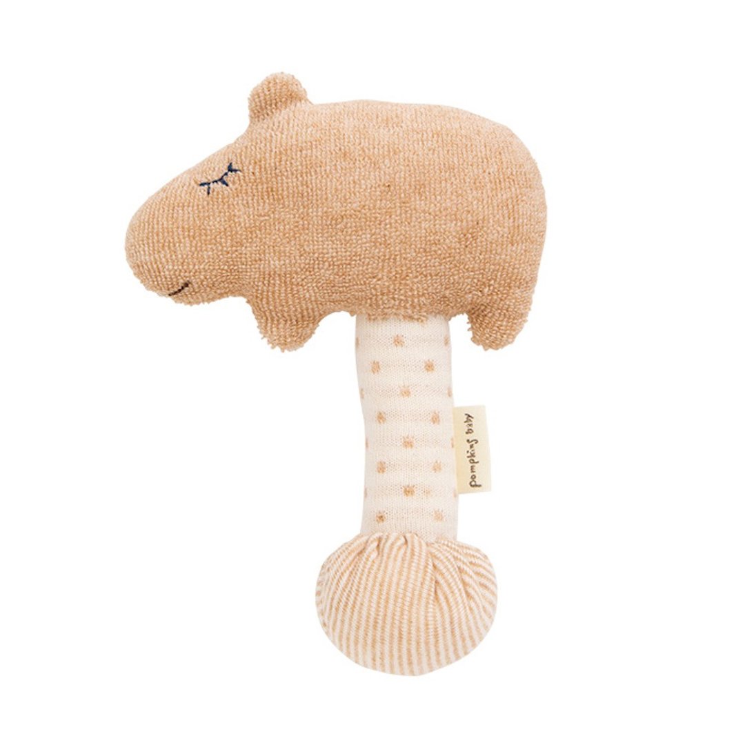 Y-1340 Capybara Stick-type rattle Capybara Made in Japan 100% Organic Cotton Stick-type rattle Capybara - 婴儿饰品 - 棉 咖啡色