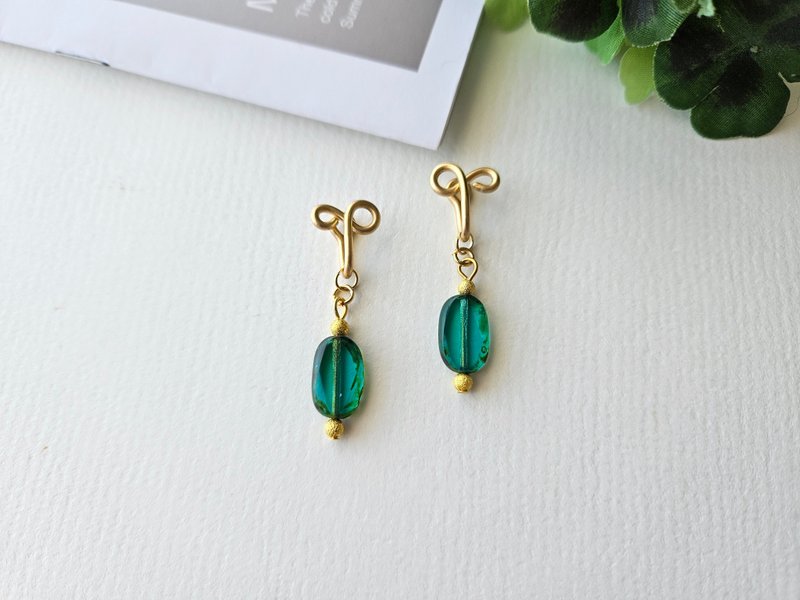 【梦回】绿色~无痛耳夹、夹式耳环、耳钩 - 耳环/耳夹 - 其他材质 绿色