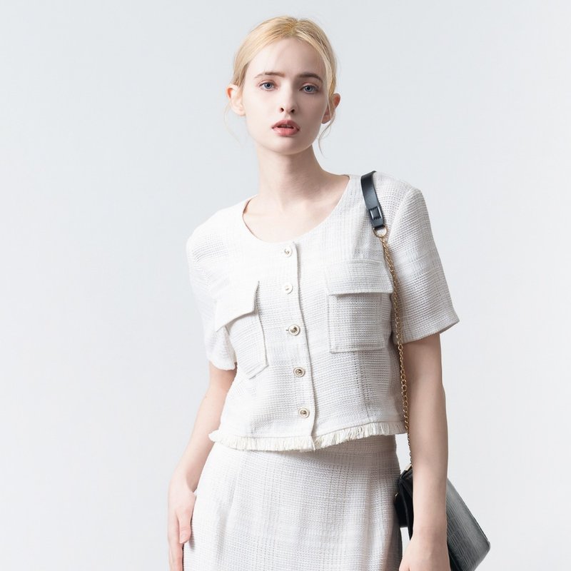 【MEDUSA】小香风流苏套装上衣(M-XL) | 小香风外套 夏季布 - 裙子 - 聚酯纤维 白色