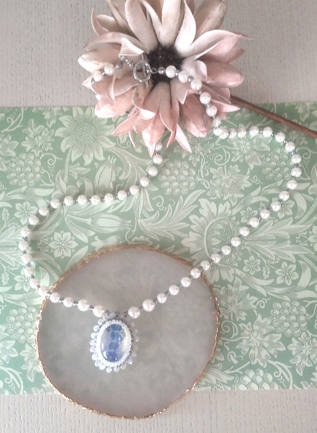 Obsidian opal necklace - 项链 - 半宝石 