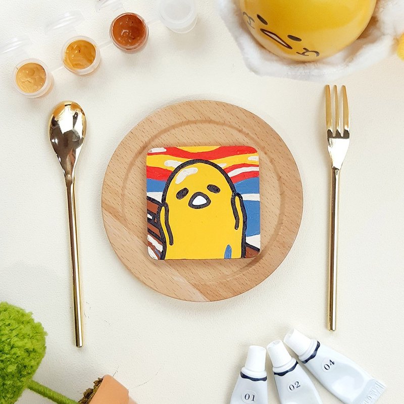 蛋黄哥最后绝版 错过会买不到 蛋黄哥数字油画磁铁A组 呐喊 丽莎 - 冰箱贴/磁贴 - 木头 咖啡色