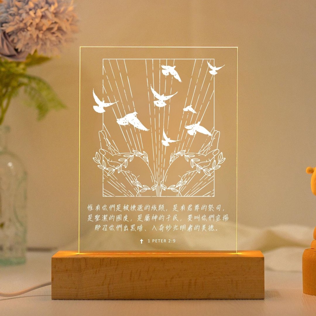 信徒皆祭司 彼得前书 2:9 恩典之光 圣经经文 LED 灯 经文礼物 - 灯具/灯饰 - 压克力 卡其色