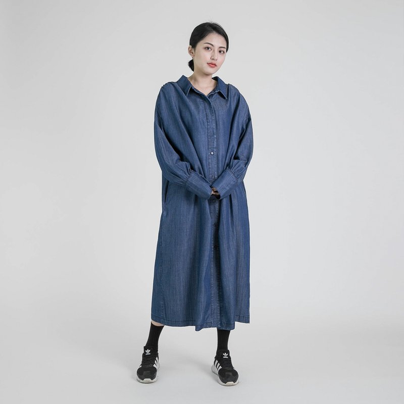 Lapse 流逝牛仔衬衫洋装_8AF109_深蓝 - 洋装/连衣裙 - 棉．麻 蓝色