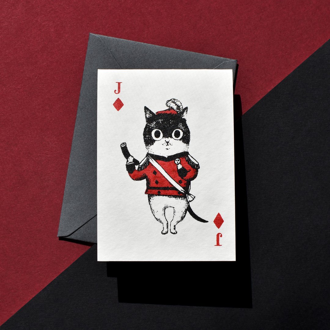 橘猫花生方块侍卫 扑克牌卡片 - 卡片/明信片 - 纸 红色