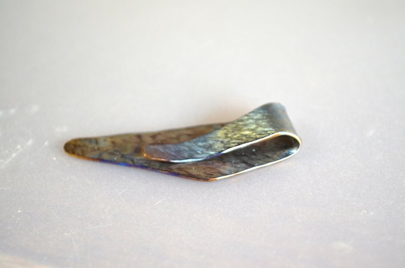 Titanium money clip・纯钛钱夹・蓝金底木纹迷你・50mm - 皮夹/钱包 - 其他金属 多色