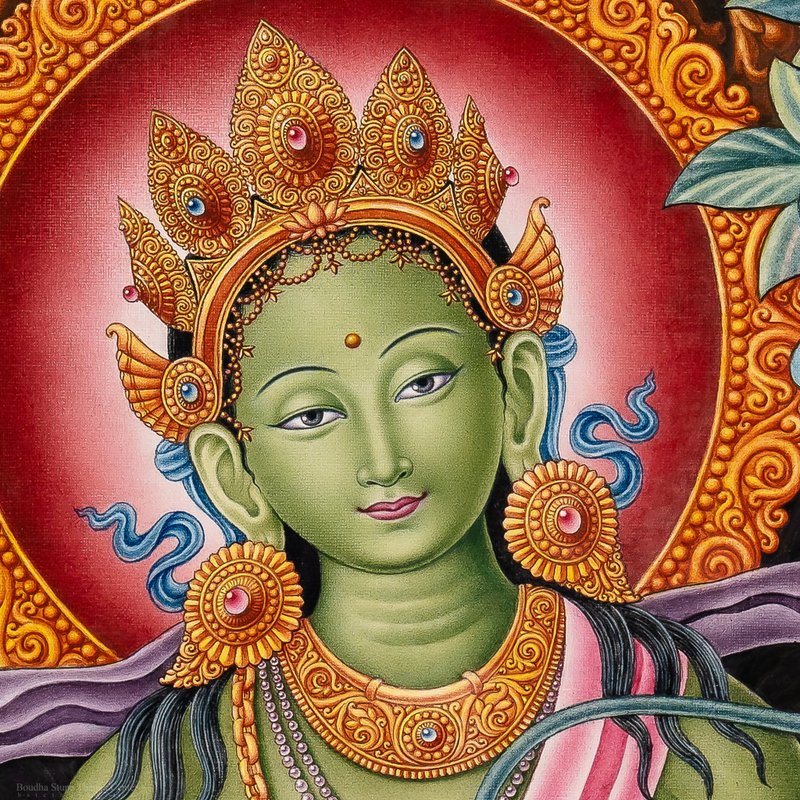 绿度母纽瓦丽风格唐卡 – 慈悲永恒的优雅-B13987 - 墙贴/壁贴 - 其他材质 多色
